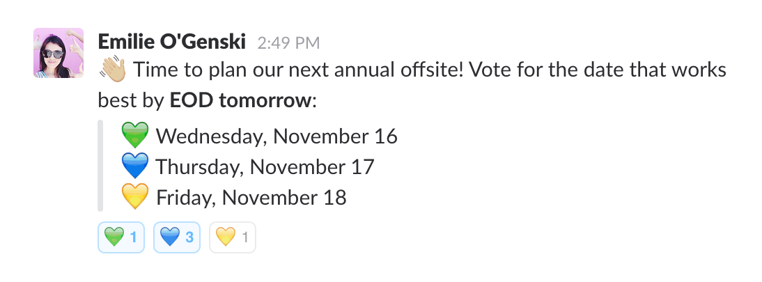 Taking an emoji poll on Slack